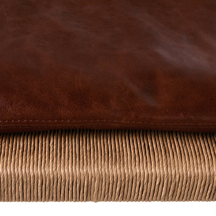 Mahogany Leather Counter Stool with Natural Wood Frame
