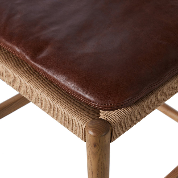 Mahogany Leather Counter Stool with Natural Wood Frame