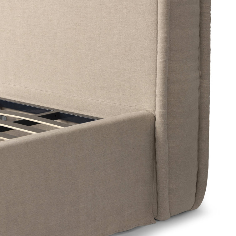 Cream Linen Upholstered Queen Bed with Tufted Headboard