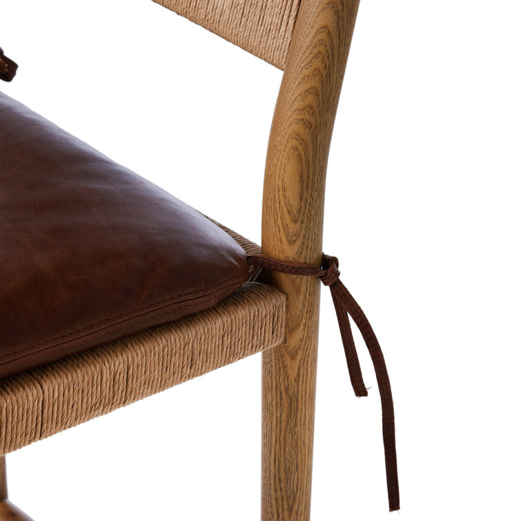 Mahogany Leather Counter Stool with Natural Wood Frame