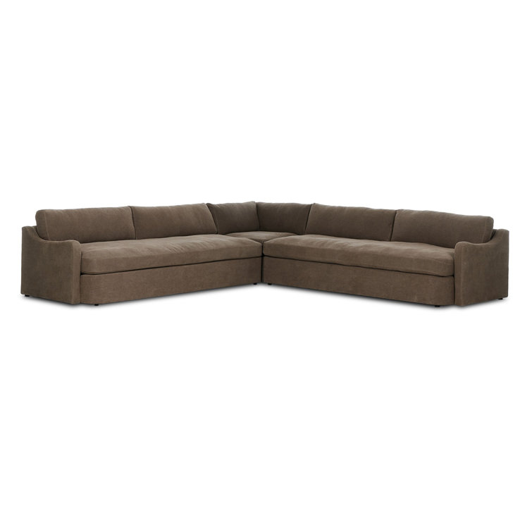 Aurelia Coffee Brown Linen Three-Piece Sectional Sofa
