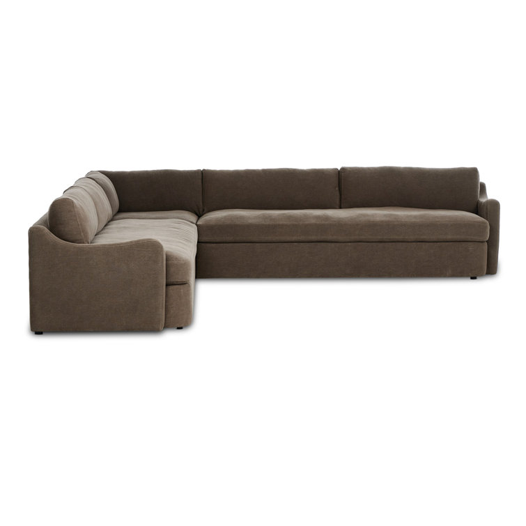 Aurelia Coffee Brown Linen Three-Piece Sectional Sofa