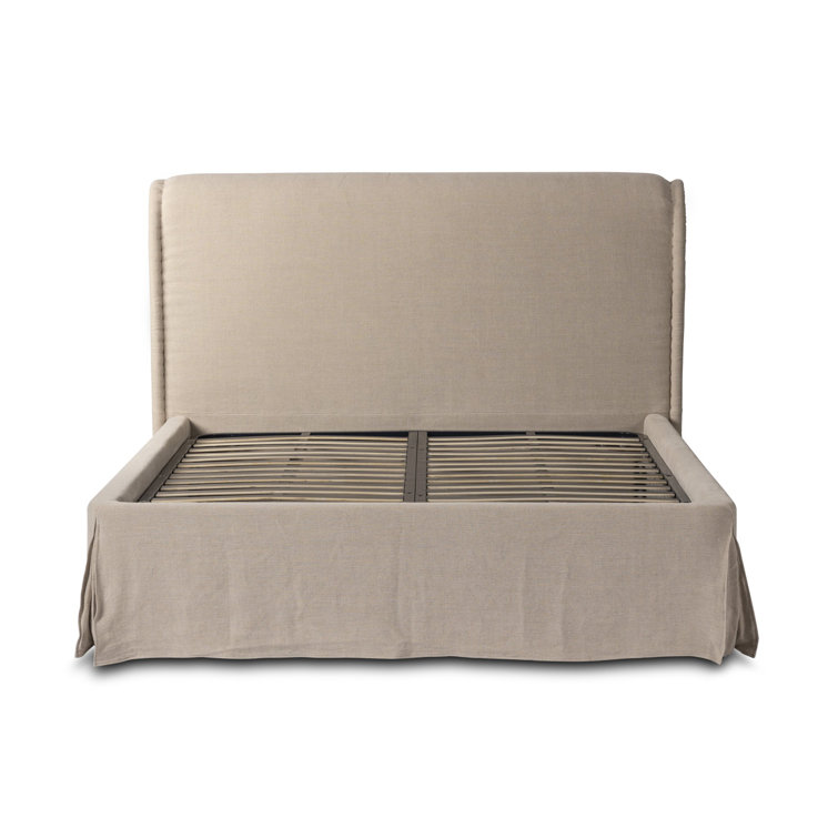 Cream Linen Upholstered Queen Bed with Tufted Headboard