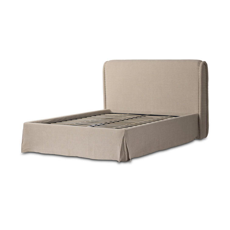 Cream Linen Upholstered Queen Bed with Tufted Headboard