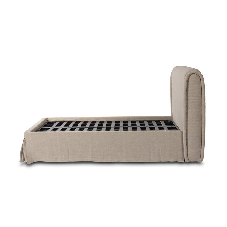 Cream Linen Upholstered Queen Bed with Tufted Headboard