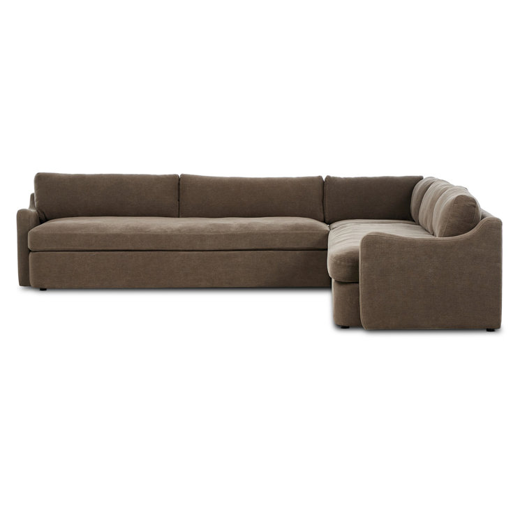 Aurelia Coffee Brown Linen Three-Piece Sectional Sofa