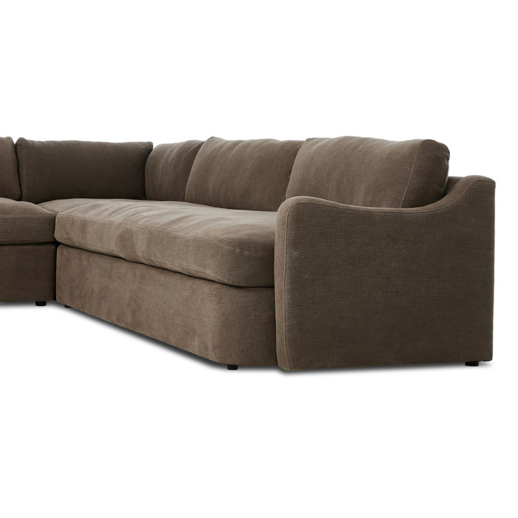 Aurelia Coffee Brown Linen Three-Piece Sectional Sofa