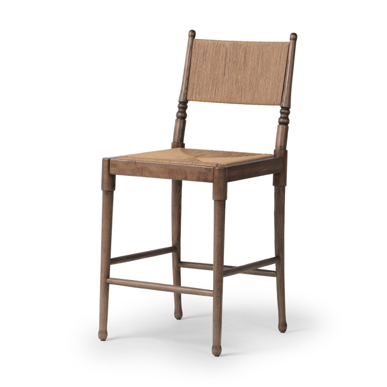 Natural Paper and Walnut Counter Stool with Woven Back
