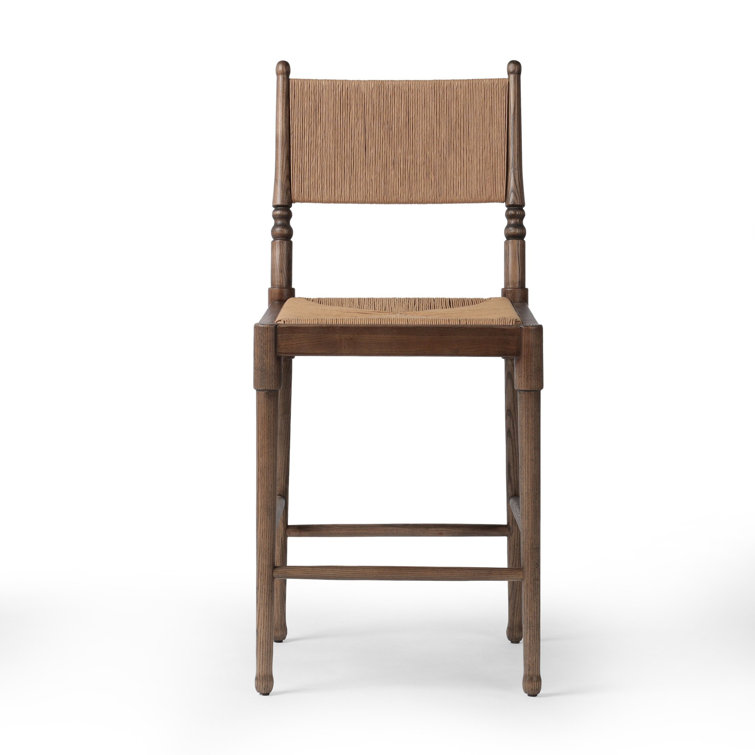 Natural Paper and Walnut Counter Stool with Woven Back