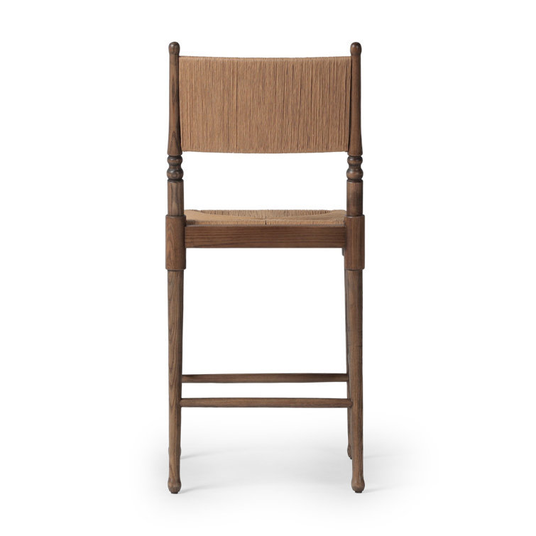 Natural Paper and Walnut Counter Stool with Woven Back