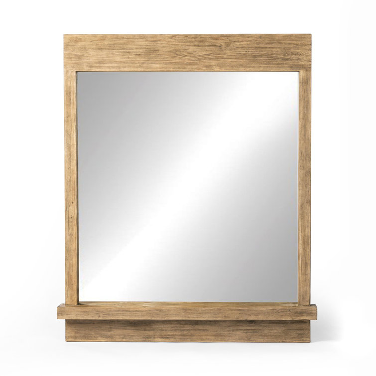 Distressed Light Pine Rectangular Wall Mirror with Ledge