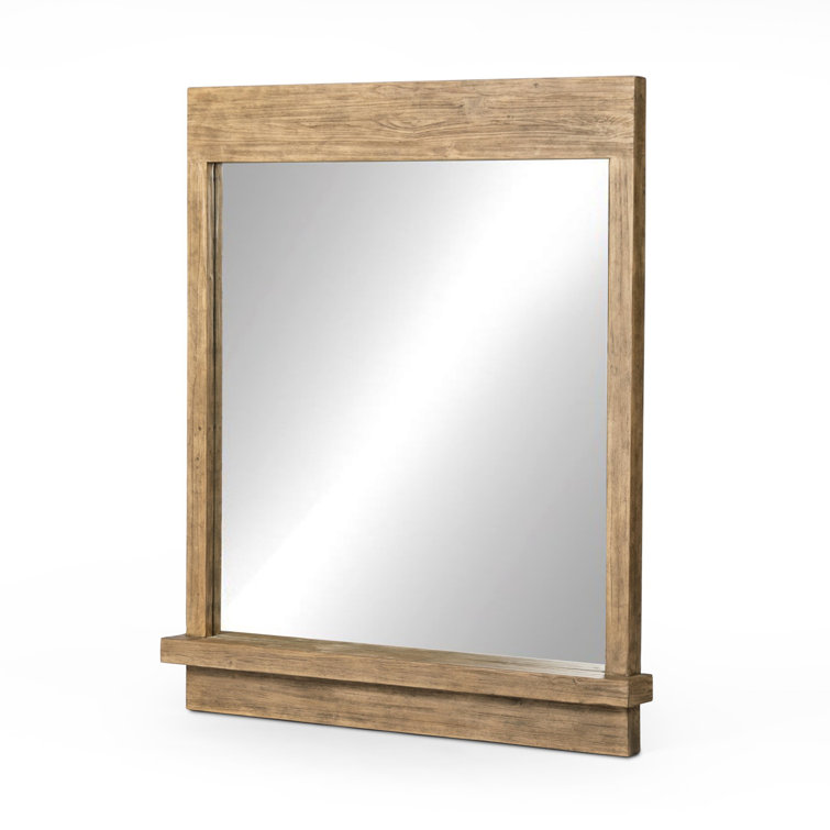 Distressed Light Pine Rectangular Wall Mirror with Ledge