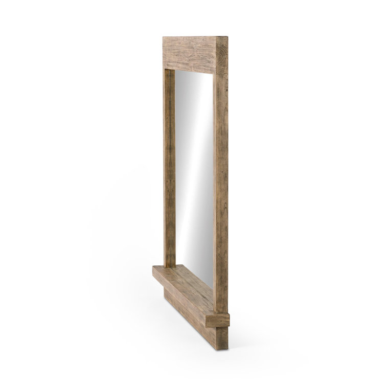 Distressed Light Pine Rectangular Wall Mirror with Ledge