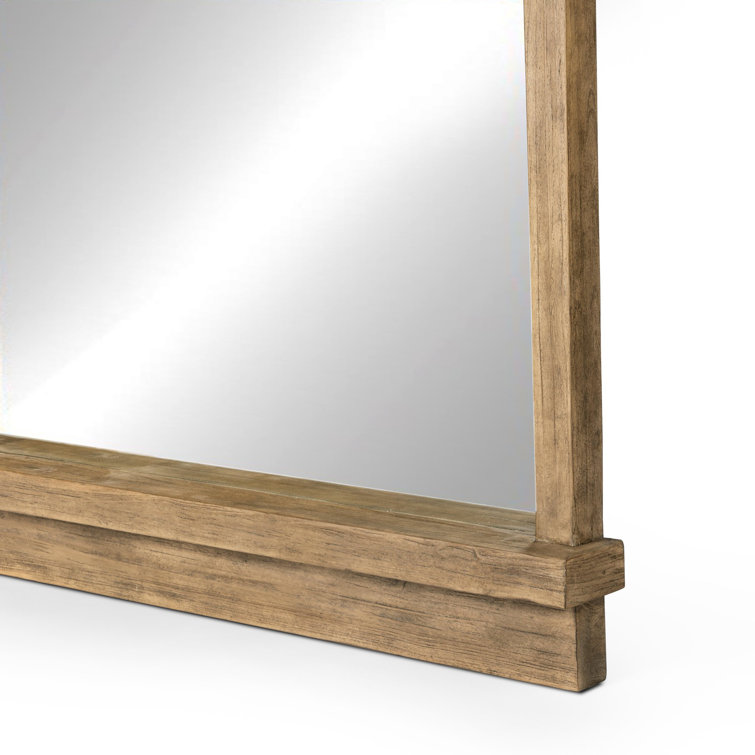 Distressed Light Pine Rectangular Wall Mirror with Ledge