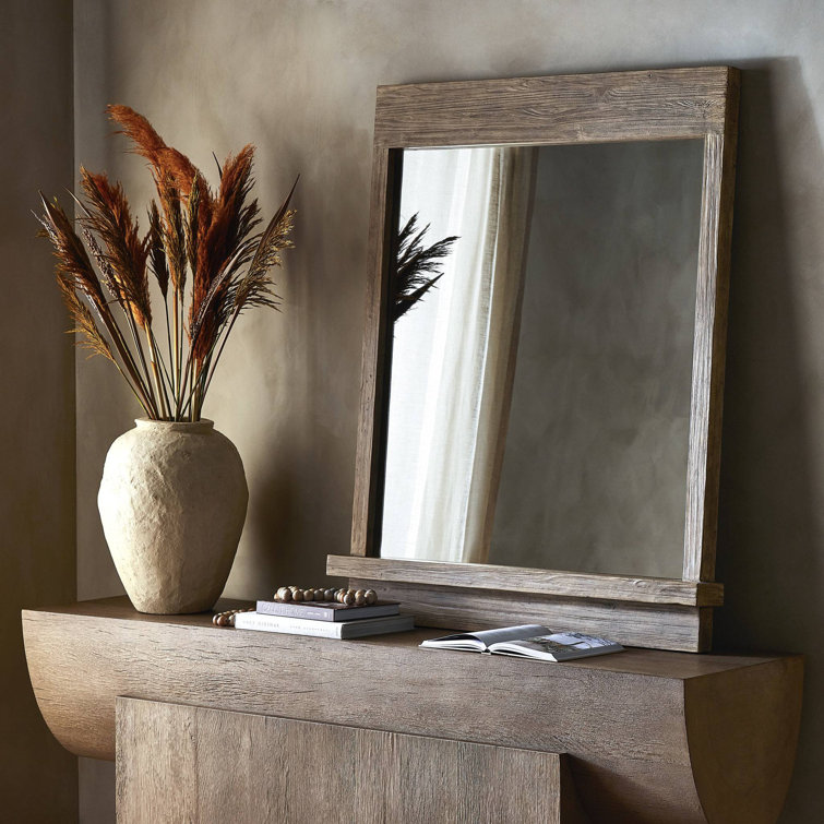 Distressed Light Pine Rectangular Wall Mirror with Ledge