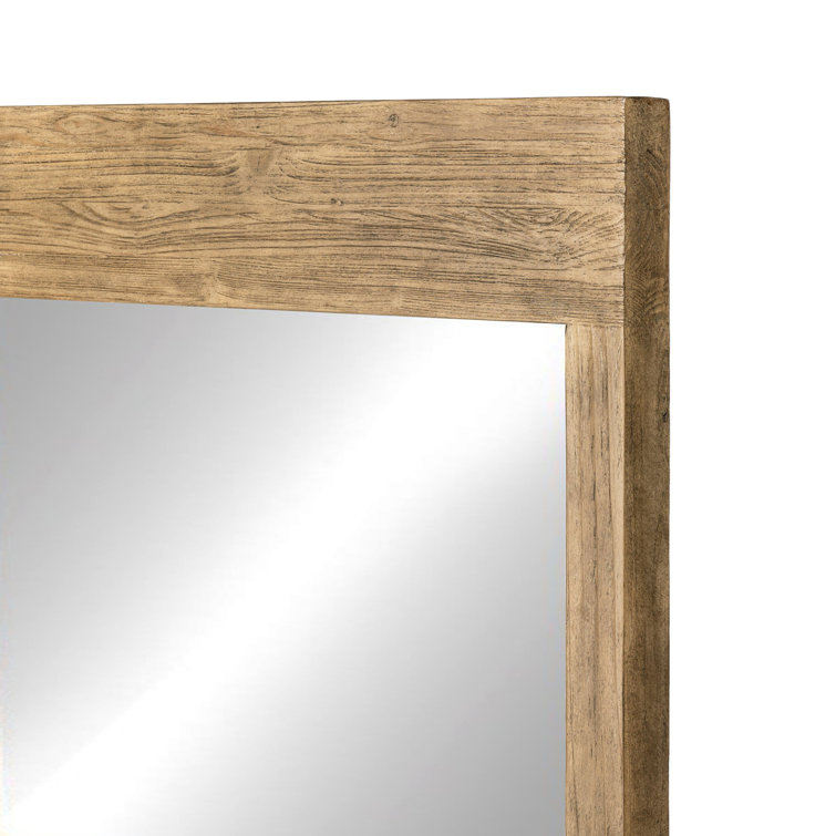 Distressed Light Pine Rectangular Wall Mirror with Ledge