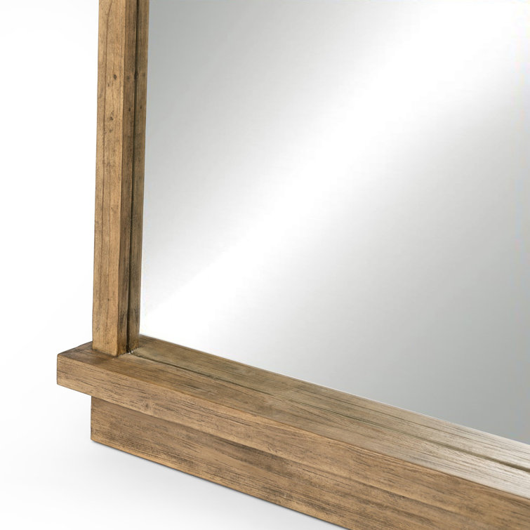 Distressed Light Pine Rectangular Wall Mirror with Ledge