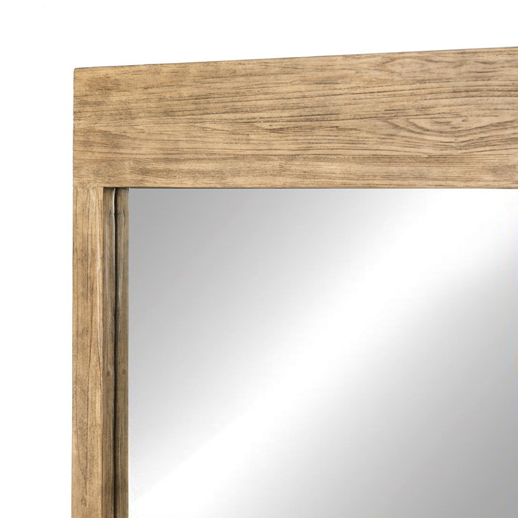 Distressed Light Pine Rectangular Wall Mirror with Ledge