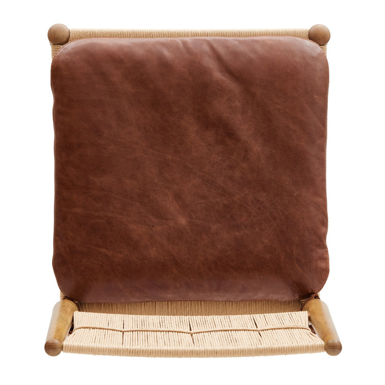 Mahogany Leather and Wood Bar Stool with Natural Frame