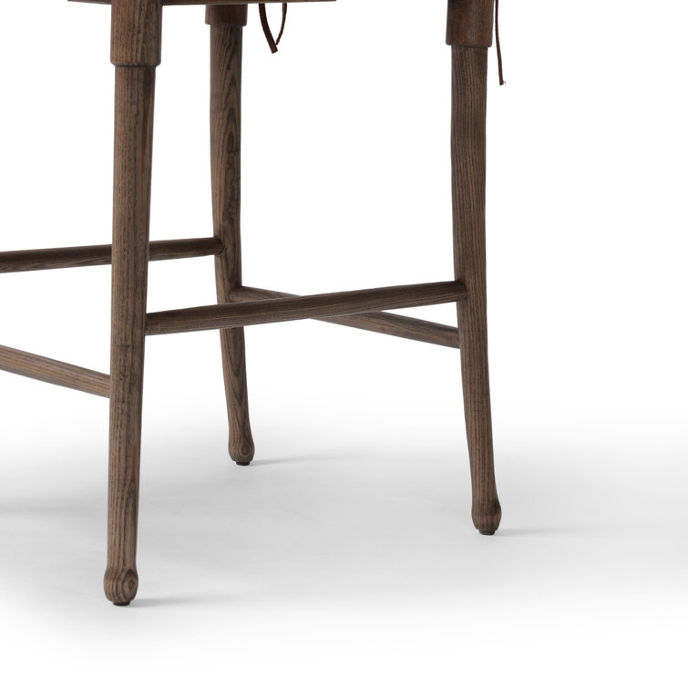 Mahogany Leather and Wood Counter Stool with Woven Back