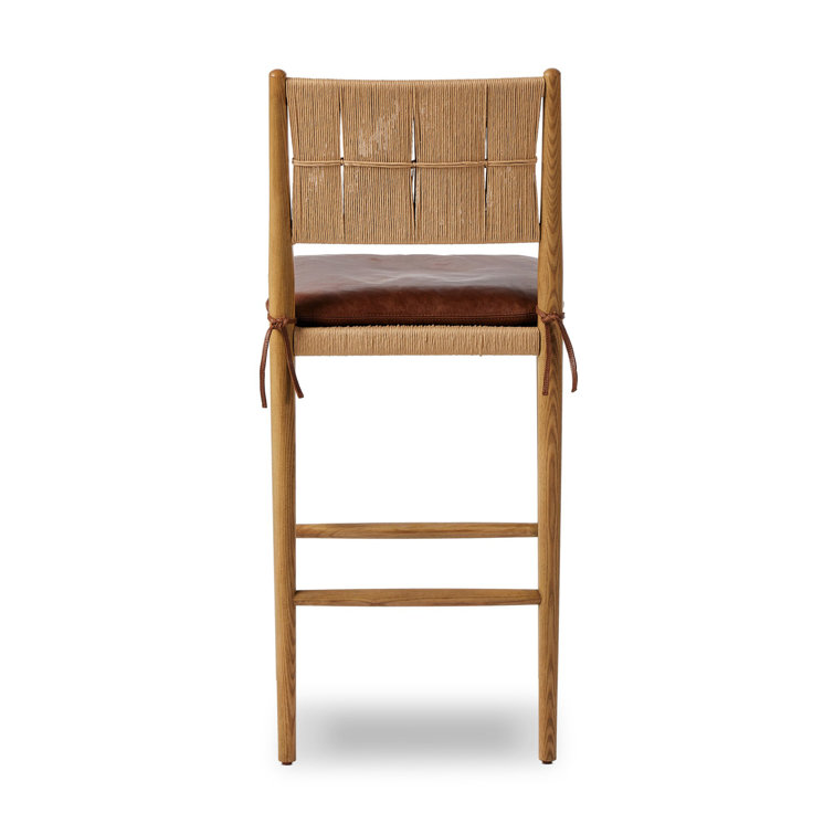 Mahogany Leather and Wood Bar Stool with Natural Frame