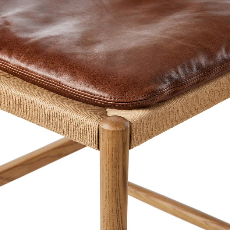 Mahogany Leather and Wood Bar Stool with Natural Frame