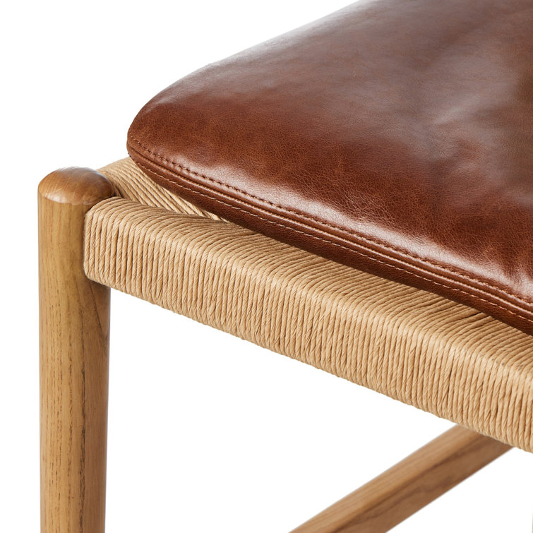 Mahogany Leather and Wood Bar Stool with Natural Frame