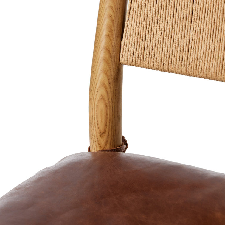 Mahogany Leather and Wood Bar Stool with Natural Frame