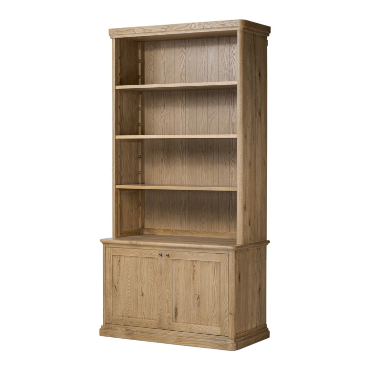 Tall Worn Oak Wood Bookcase with Doors