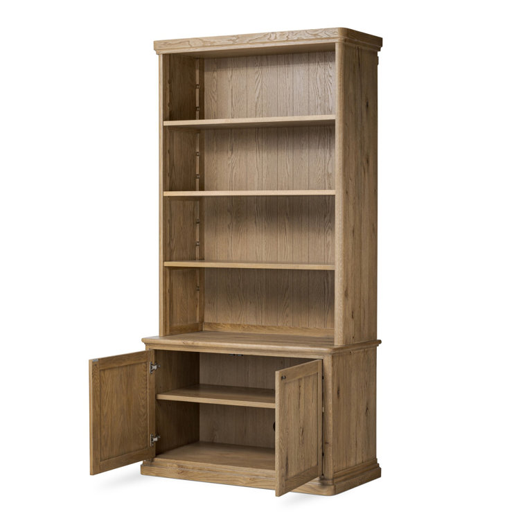 Tall Worn Oak Wood Bookcase with Doors