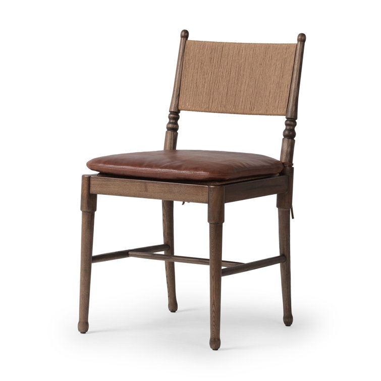 Mahogany Leather Upholstered Dining Chair with Slat Back