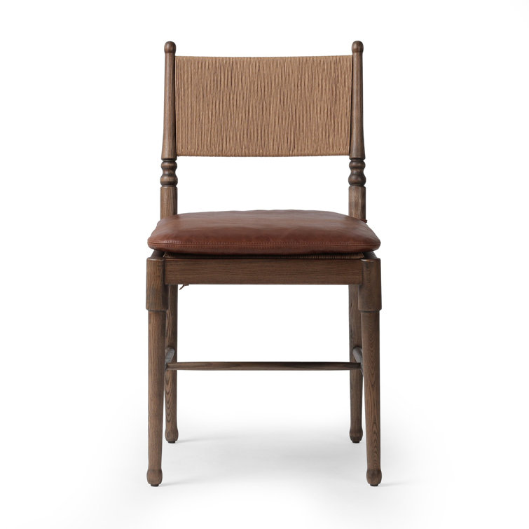 Mahogany Leather Upholstered Dining Chair with Slat Back