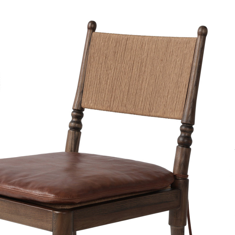 Mahogany Leather Upholstered Dining Chair with Slat Back