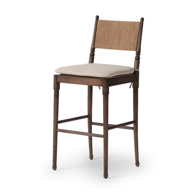Broadway Dune Walnut-Finished Bar Stool with Linen Cushion