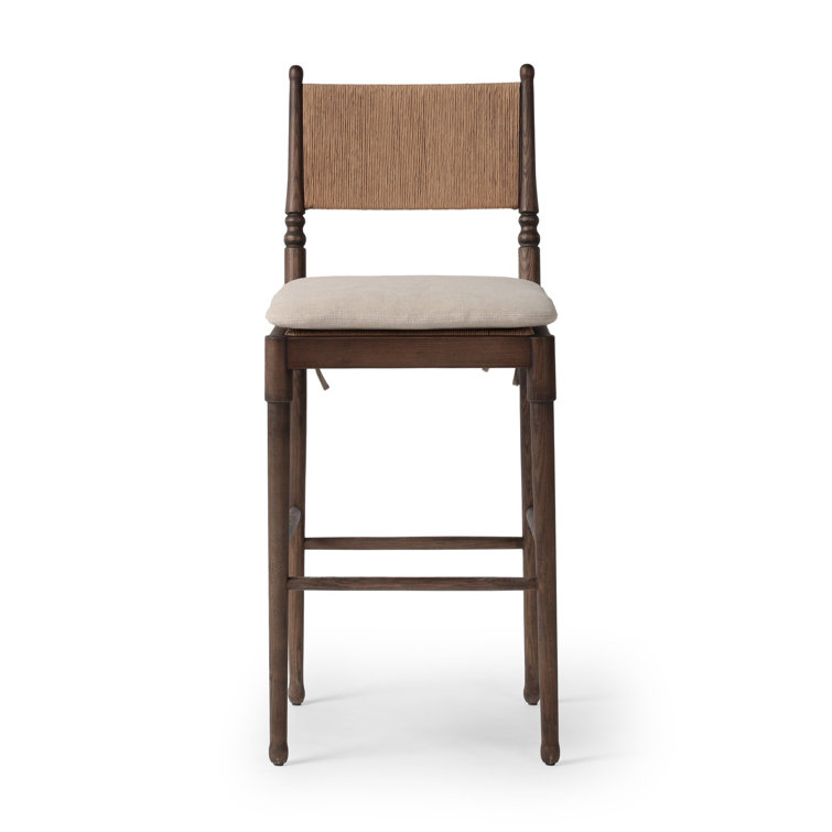 Broadway Dune Walnut-Finished Bar Stool with Linen Cushion