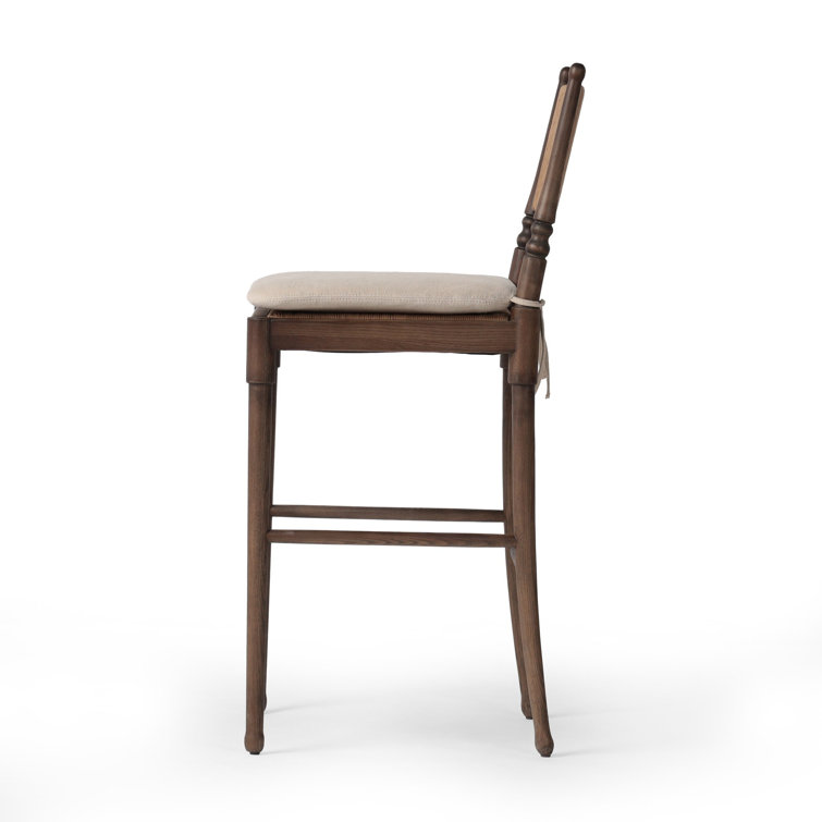 Broadway Dune Walnut-Finished Bar Stool with Linen Cushion