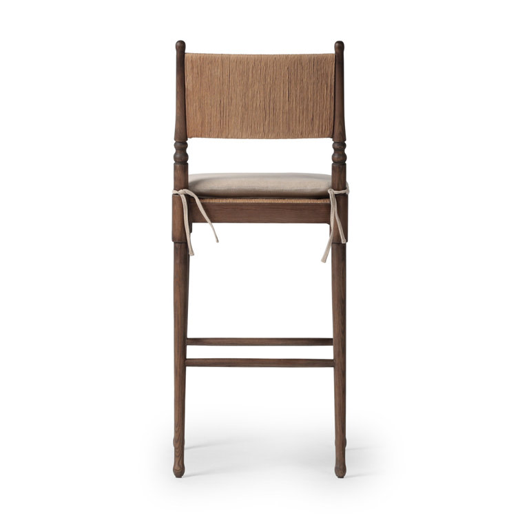 Broadway Dune Walnut-Finished Bar Stool with Linen Cushion