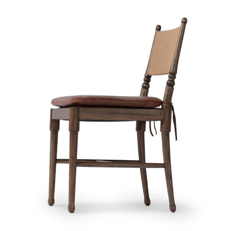 Mahogany Leather Upholstered Dining Chair with Slat Back