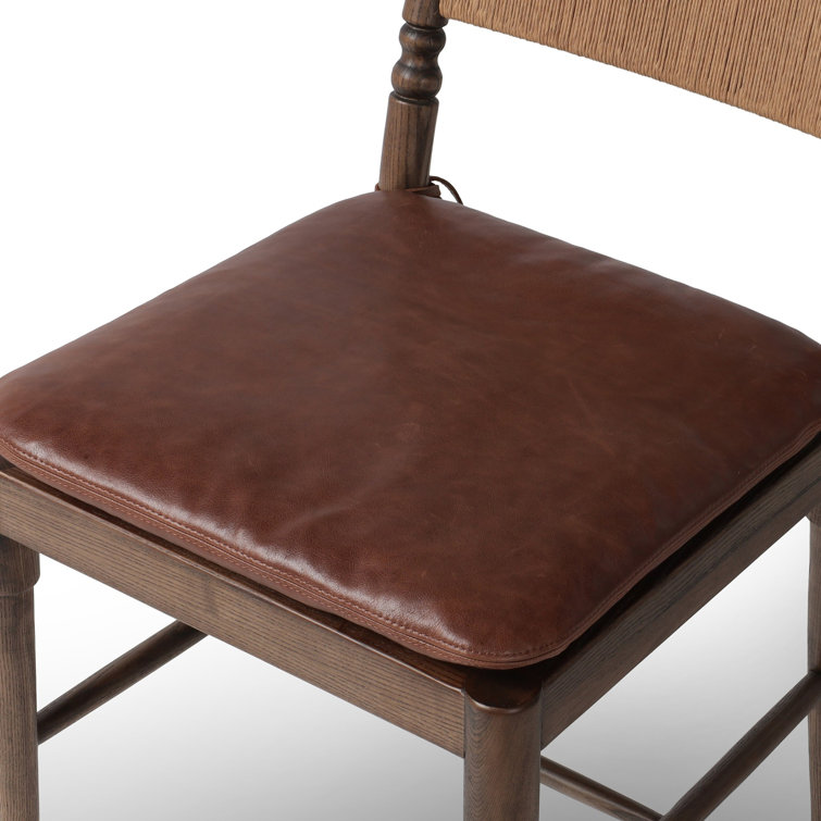 Mahogany Leather Upholstered Dining Chair with Slat Back