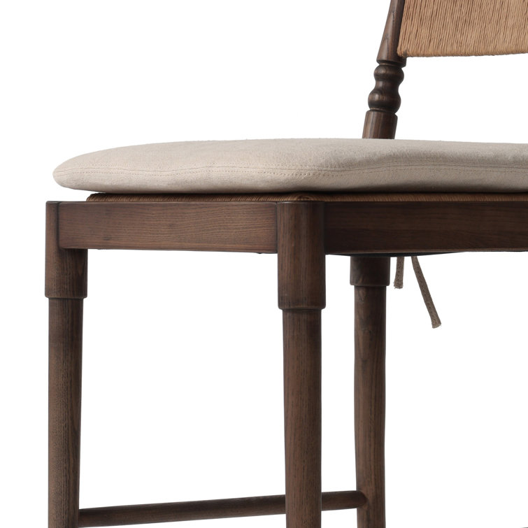 Broadway Dune Walnut-Finished Bar Stool with Linen Cushion