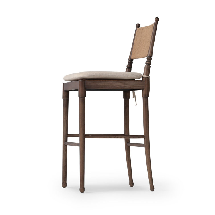 Broadway Dune Walnut-Finished Bar Stool with Linen Cushion