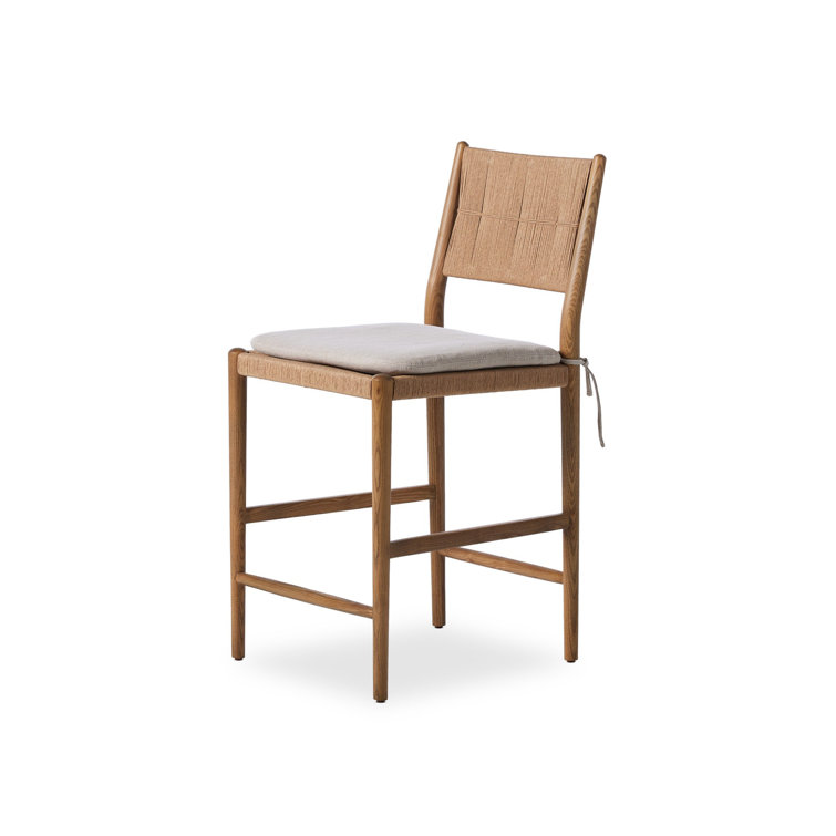 Dune Brown Wood Counter Stool with Gray Cushion