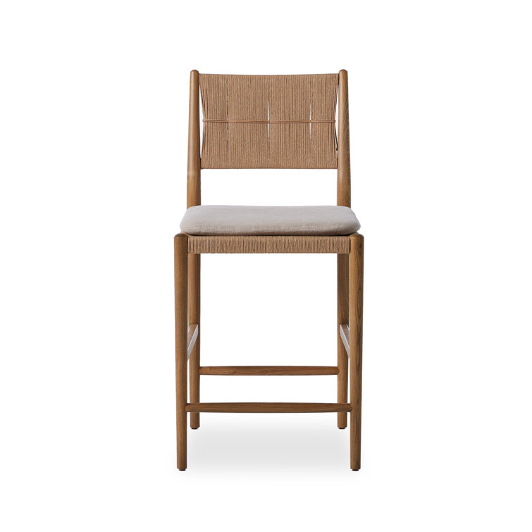Dune Brown Wood Counter Stool with Gray Cushion
