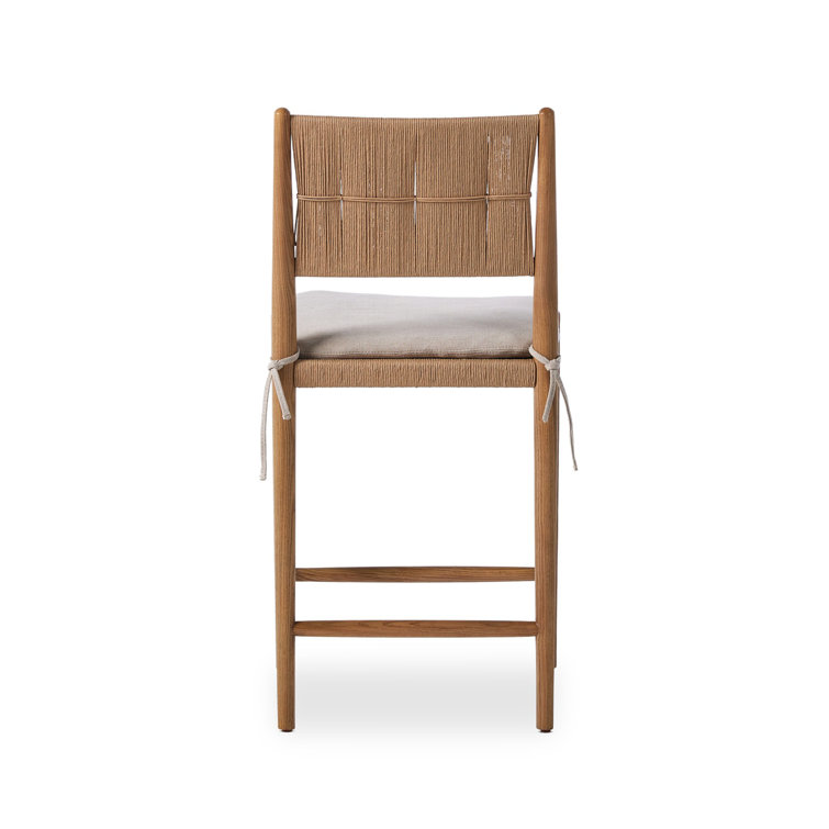 Dune Brown Wood Counter Stool with Gray Cushion