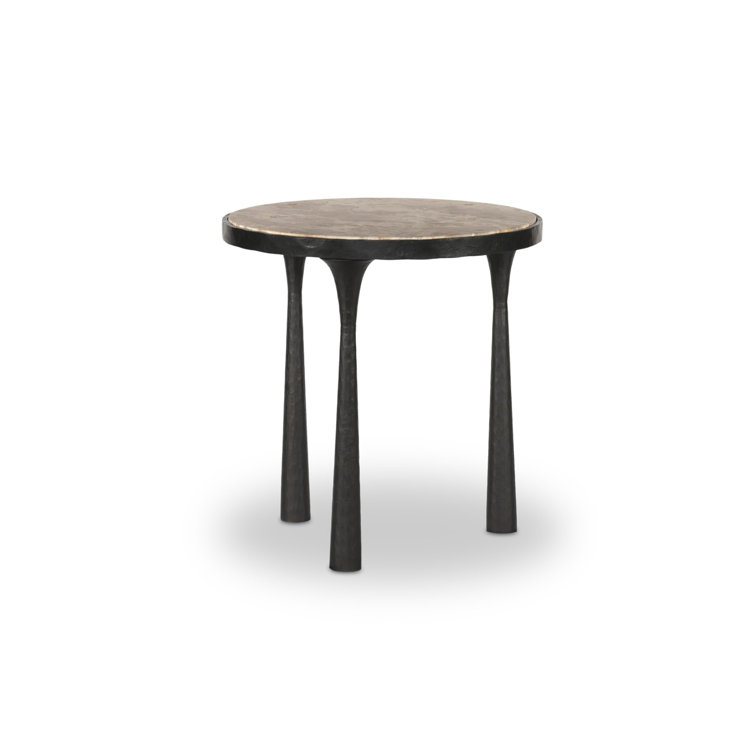 Fossil Marble and Cast Iron Round End Table