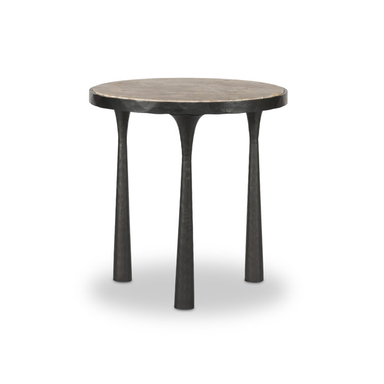 Fossil Marble and Cast Iron Round End Table