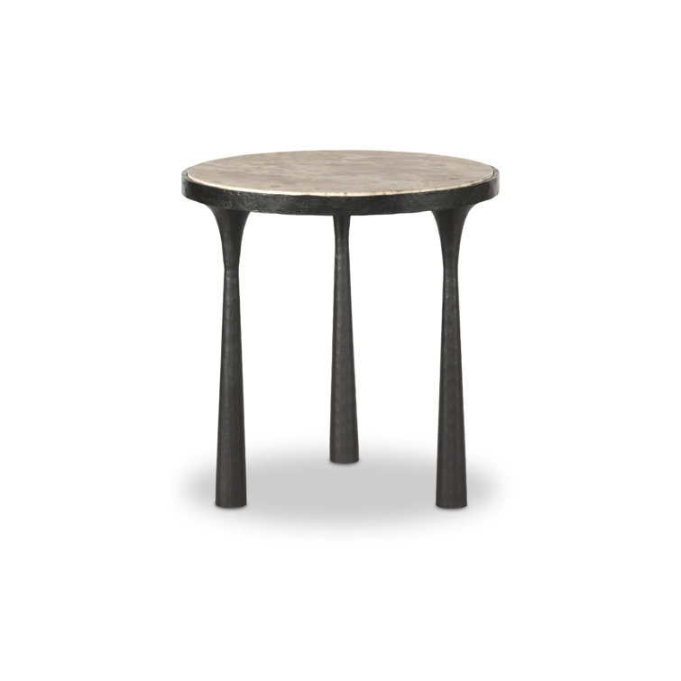 Fossil Marble and Cast Iron Round End Table