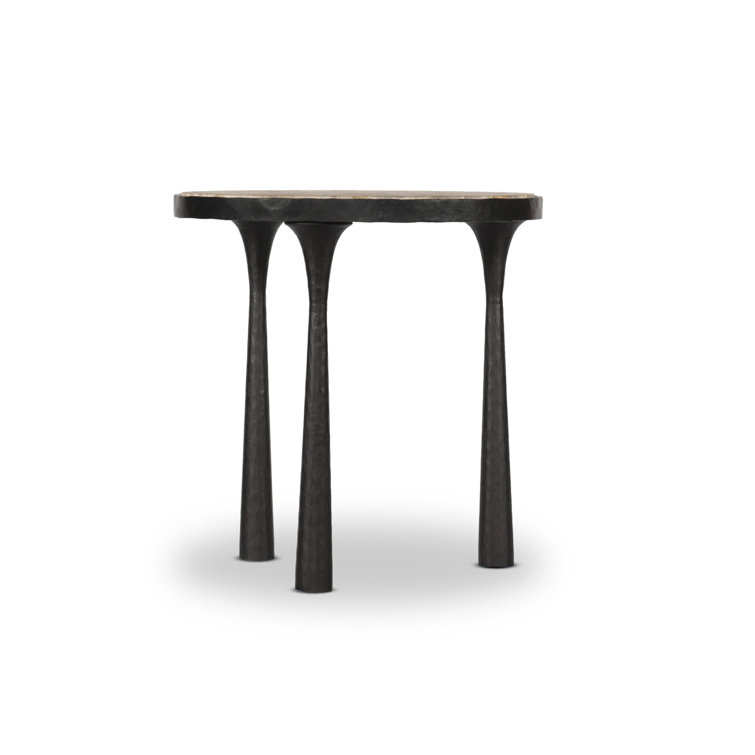Fossil Marble and Cast Iron Round End Table