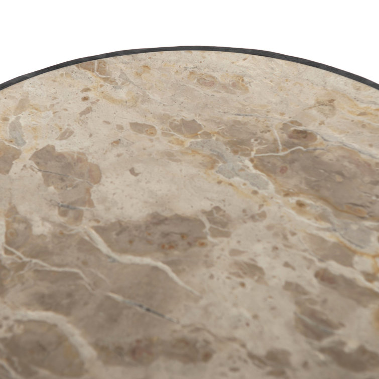 Fossil Marble and Cast Iron Round End Table
