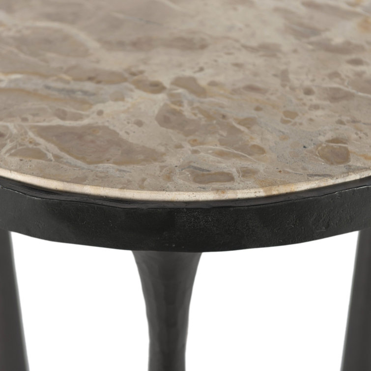 Fossil Marble and Cast Iron Round End Table